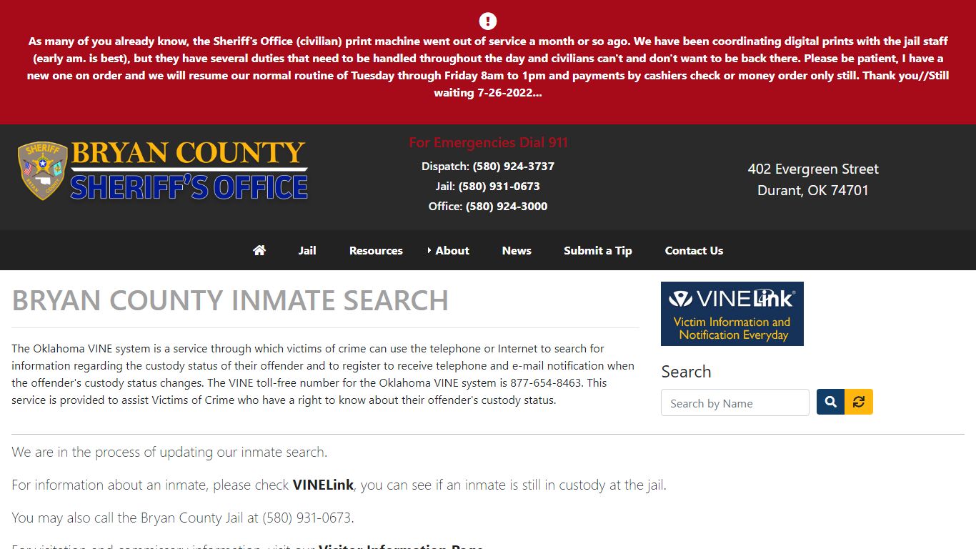 Inmate Search - Bryan County Sheriff's Office